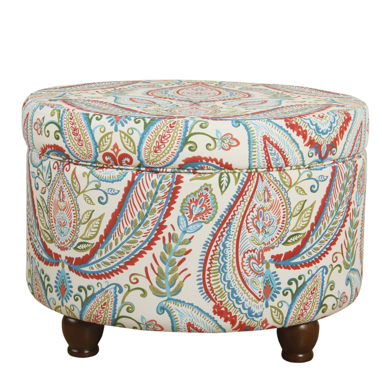 Saltoro Sherpi Paisley Pattern Fabric Upholstered Wooden Ottoman with Hidden Storage, Multicolor-